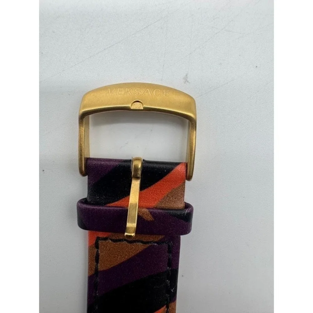 Versace 24mm Genuine Leather Watch Strap Purple Orange Gold Buckle Authentic